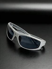 1 Pair Men's Cycling Sports Goggles With Wrap-Around Design, Fashionable Sports Glasses - Silver - View 1