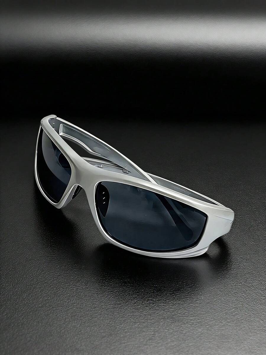 1 Pair Men's Cycling Sports Goggles With Wrap-Around Design, Fashionable Sports Glasses - Silver - View 1