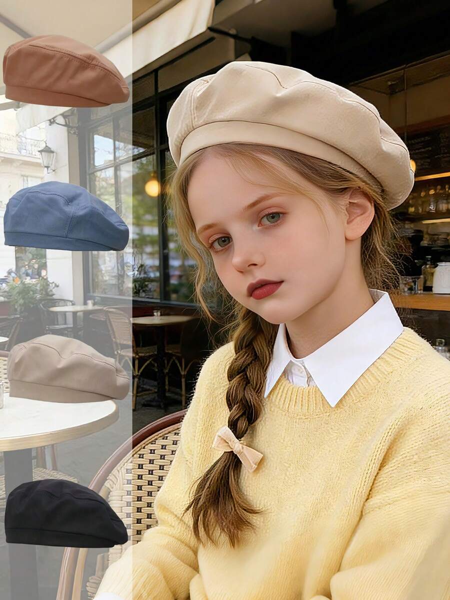 1 chiếc mũ beret màu be cho trẻ em, kiểu dáng Pháp cổ điển, được thiết kế để tôn lên kiểu tóc và phong cách thời trang, phù hợp cho trẻ từ 8-16 tuổi. - 1PC - Xem 1