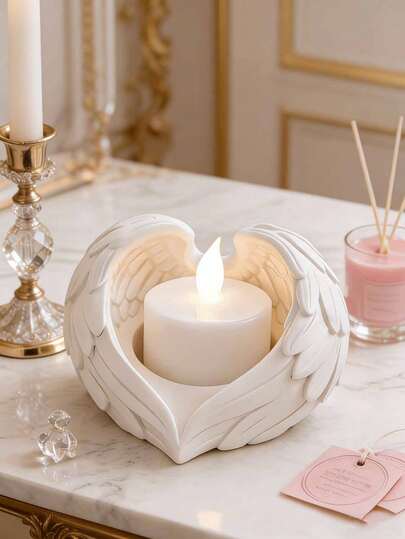 1 Chân nến hình cánh thiên thần, đế nến, thích hợp cho nến trà/nến trang trí, đế bằng nhựa, thích hợp cho đám cưới, sinh nhật, tiệc tùng, trang trí nhà cửa và trang trí bàn, Ngày của Mẹ, mùa cưới.