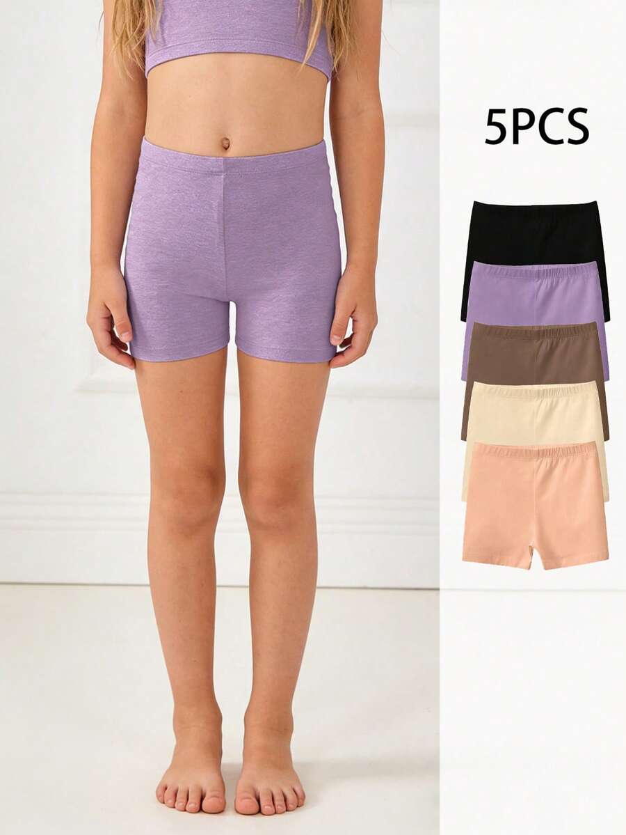 5pcs/Set Cute Candy-Colored Casual Leggings For Young Girls. Made Of Soft, Stretchy And Comfortable Knit Fabric, These Solid Color Leggings Are Versatile And Suitable For Casual Vacation, Outdoor Activities, School, Cycling, Running, Parties And Daily Wear. - Multicolor - View 1