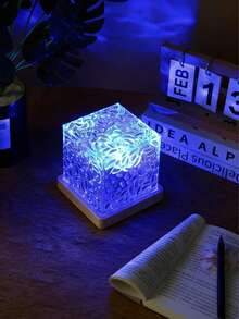 16 Color Water Wave Projection Night Light, Glowing Cube Crystal Lamp With Touch/Remote Control, USB Wave Projector Night Light, Creating Dreamy Wave Lamp Effect, Valentine's Day Decor, Room Decor, Bedroom, Gift - Colored Light - View 6