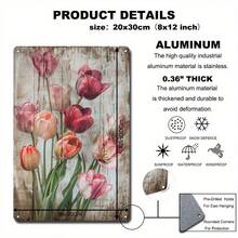 2D Flat, 1pc Vintage Tulips Metal Wall Art Sign - 8x12 Inch (20x30cm) Shabby Chic Rustic Dutch-Inspired Tulip Field Decor, Pink & White Tulip for /Outdoor Room, Cafe, Decoration - Easy Mounting Holes, 2D Flat - 1PC - Übersicht 6