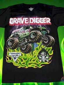 Men's & Kids Casual Print T-Shirt, Monster Trucks Are My Jam Cool Retro Truck Lover T-Shirt, Monster Jam Graphic Tees, Kids Clothes Boys, 100% Cotton Tween Summer Clothes O-Neck Summer Short Sleeve Casual Mens T-Shirt, Boy Stuff, Playful Design, Comfortable Fit Sleeve T-Shirts, Sports T-Shirts, Family Matching Outfits, Adult And Children's Sizes - Black 2 - 查看 1