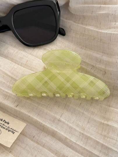 1pc Plaid Design Hair Claw Clip, Minimalist Vibe Hair Claw, Elegant Bun Updo Clip, Fashion Ponytail Clip