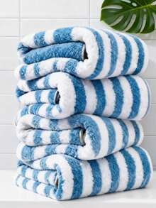 4pcs Oversized Striped Coral Bath Towel Set - Ultra-Soft, Quick-Drying, Luxurious For Home, Gym, Spa, 55x27 Inches, Bohemian Style, Multi-Color - Multi-color a - View 5