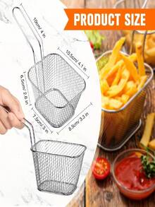 Cesta para papas fritas de grado comercial, estructura de metal resistente a la oxidación, adecuada para porciones individuales, ideal para bares y cafeterías, diseño de sobremesa que ahorra espacio, artículo esencial talla grande vendido para servicio de catering, accesorio de cocina popular - Plateado - Ver 3