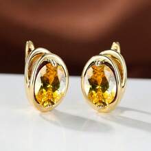 Vanel 1 par de elegantes pendientes de gancho dorados y rosas con circonita cúbica, pendientes delicados y brillantes para uso diario y fiestas - Amarillo dorado - Ver 2