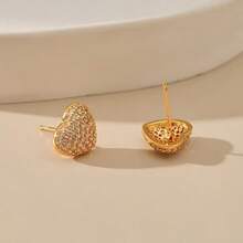 1 Đôi bông tai hình trái tim đính đá lấp lánh sang trọng, thiết kế độc đáo, mạ vàng, thanh lịch, thích hợp đeo công sở cho nữ. - Vàng - Xem 3