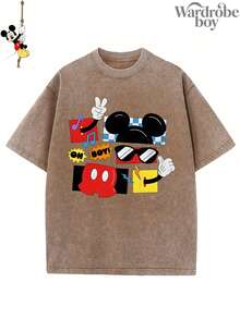 Disney Authorized Short Sleeved Printed T-Shirt, Graphic Tees, Cotton Graphic Tees,Funny Graphic Tees,Suitable For Family Travel And Vacation. Mother's Day T-Shirt, Suitable For Both Men And Women. Cotton T-Shirt, Comfortable And Breathable. - 卡其色 - 查看 1