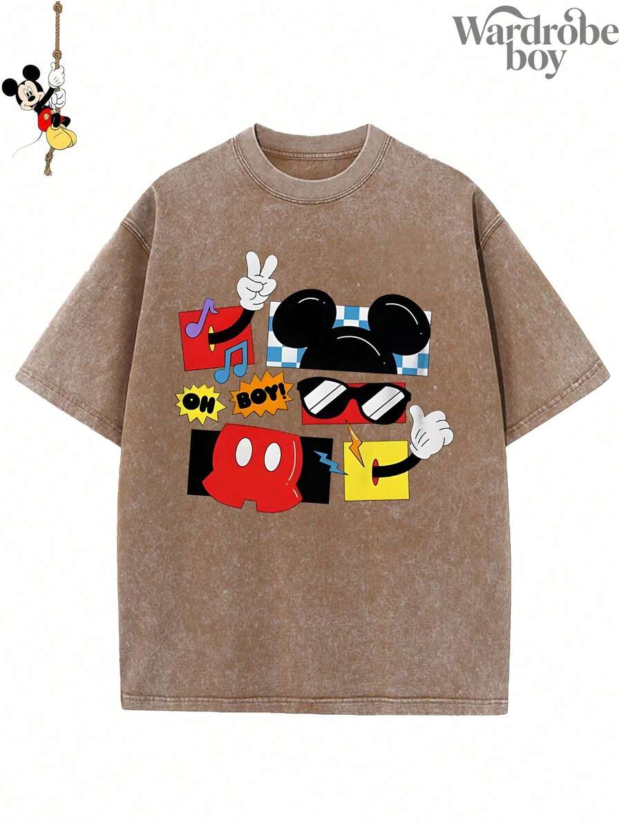 Disney Authorized Short Sleeved Printed T-Shirt, Graphic Tees, Cotton Graphic Tees,Funny Graphic Tees,Suitable For Family Travel And Vacation. Mother's Day T-Shirt, Suitable For Both Men And Women. Cotton T-Shirt, Comfortable And Breathable. - 卡其色 - 查看 1