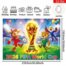 Tapisserie murale décorative WM 2D plate, bannière plate 2D, 1 pièce, bannière de fond de fête USA-Canada-Mexique 2026, bannière de garage de football, grande impression de trophée et de mascotte pour décoration extérieure, convient pour les fêtes de supporters et les décorations de fête de football ainsi que pour la décoration de la maison, 2D plate. - z1 - Voir 6