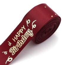 5 Yards/Roll English Foil Print Polyester Ribbon 1 Inch Wide, "Happy Birthday" Floral Birthday Party Colorful Packaging Decoration Ribbon, Cake Gift Box Scrapbooking - English Ribbon - View 29