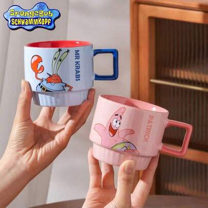 SpongeBob SquarePants 11oz kreative Keramik Kaffeetasse, interessanter 3D Cartoon Charakter Henkel Teetasse, sammelbare Trinkgeschirr-Set, geeignet für Büro und Küche Zuhause, spülmaschinenfest & mikrowellengeeignet, perfektes Geburtstags- & Weihnachtsgeschenk für Fans, verschiedene Optionen verfügbar