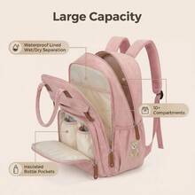 Grand sac à langer multifonctionnel, sac à dos, convient aux papas et mamans, 16 poches, étui à sucette, grand sac à langer unisexe pour les voyages - Multicolore - Voir 3