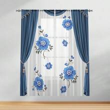 2 PIEZAS Cortinas vaporosas con flores azules retro, firmes y nostálgicas, hechas de material de fibra de poliéster semi transparente, con pantallas de ventana para varilla, adecuadas para la decoración de ventanas del hogar en todas las estaciones, cocina, sala de estar, dormitorio, comedor, estudio, cafetería, paneles de puerta y ventanas de la galería de arte, lavables y desmontables, fáciles de instalar y mantener - Multicolor - Ver 8