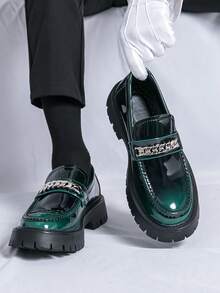 2026新款男士乐福鞋，金属搭扣，厚底，柔软商务一脚蹬皮鞋，亮黑色休闲鞋，韩英软底夏季伴郎婚礼鞋，棕色简约复古莫卡辛鞋，绿色休闲日常鞋，奢华舒适高品质德比鞋，情人节、万圣节、外出装饰婚礼鞋，轻便休闲鞋，时尚休闲鞋，平底尖头通勤办公鞋，绅士社交鞋，新郎鞋，春秋季节送礼佳品 - 綠色 - 查看 11