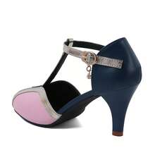 Giày sandal cao gót nữ mùa xuân/hè, thiết kế phối màu, mũi tròn khoét rỗng, phù hợp cho thanh thiếu niên và các cô gái có thân hình đầy đặn. - Màu xanh lam - Xem 3