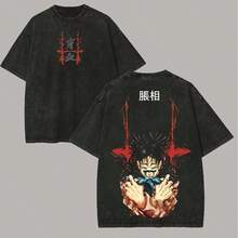 Unisex Washed T-Shirt With Choso Print From - Black - View 5
