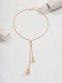 1pc Women's Elegant Y-Shaped Necklace, Fashion Teardrop Pendant Box Chain With Tassel, Long Necklace Accessory - Vàng - Xem 3