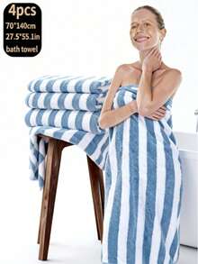 4pcs Oversized Striped Coral Bath Towel Set - Ultra-Soft, Quick-Drying, Luxurious For Home, Gym, Spa, 55x27 Inches, Bohemian Style, Multi-Color - Multi-color a - View 3