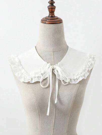1pc Women's White Decorative Ruffle Collar, Suitable For Daily Wear And School Accessories