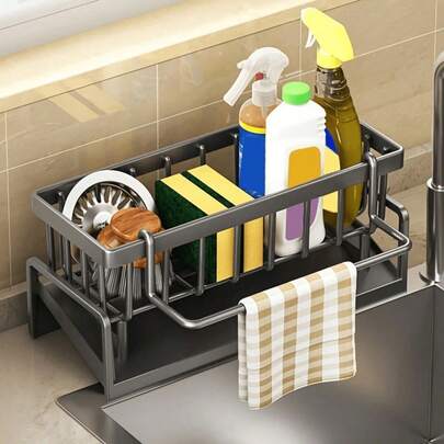 Kitchen Sink Sponge Draining Rack, Self-Draining Kitchen Sink Organizer, Sink Rack, Can Hold Dish Brushes, Rags, Soap, Scrubbing Accessories, Baskets And Containers For Kitchen Storage. Kitchen Deccor Storage Orangizer Organziers Storage