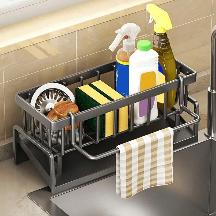 Kitchen Sink Sponge Draining Rack, Self-Draining Kitchen Sink Organizer, Sink Rack, Can Hold Dish Brushes, Rags, Soap, Scrubbing Accessories, Baskets And Containers For Kitchen Storage. Kitchen Deccor Storage Orangizer Organziers Storage
