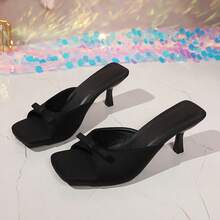 Niche Bow Tie High Heel Mules, French Style Slip-On Backless Sandals, New High Heel Sandals For Women In Summer - Black - View 6