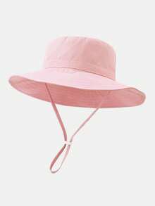 1pc Kids' Sun Protection Hat With Wind Cord, Minimalist Solid Color Or Cartoon Print Design, Lightweight Breathable Bucket Hat, Suitable For Beach And Daily Outings - 1PC - Girl - View 18