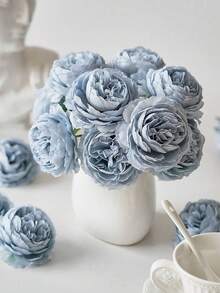 12/24pcs Artificial Peony Flowers With Stems, Suitable For Wedding Party Decor, Cake Decor, Living Room & Dining Table Decor, Fake Plants, Autumn Decor, Room Decor, Desktop Decor, Garden Decor, Home Decor, Back To School Supplies - Dusty Blue - View 2