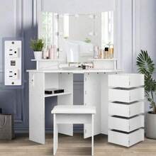 Vanity Set With Mirror And LED Lights, 5 Drawer Dressing Table For - White - View 5
