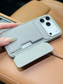 Sleek Leather Card Holder Phone Case For IPhone16, 15, 14, 13, 12, 17, 15 Pro Max, 17 Pro Max, 17 Pro , Large Camera Window Design, Multi-Card Slot Wallet Cover, Shockproof Protective Case With Kickstand, Minimalist Gray Style For Men Women - Grey - View 7