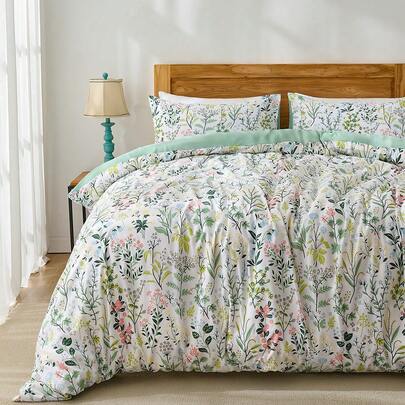 Bộ 3 vỏ chăn sợi polyester in hoa tinh tế, họa tiết hoa nhỏ, lá, chống xù, màu xanh lá cây nhạt, chải kỹ, thích hợp cho bé gái, học sinh, phong cách tươi mới, siêu mềm, đáng yêu, bé trai và bé gái, học sinh, trang trí ký túc xá, mọi mùa, vỏ chăn chải kỹ, đồ giường gia đình, không bao gồm ruột chăn, kích thước giường đôi/giường cỡ Queen/giường cỡ King