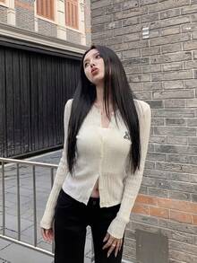 女士春夏轻薄罩衫，休闲半透明针织衫上衣，长袖外套，可单穿或内搭吊带背心 - 杏色 - 查看 2