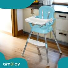 Silla Periquera Alta 3 en 1 para Bebé, Plegable y Portátil, Color Gris, Segura y Práctica - azul claro - Ver 5