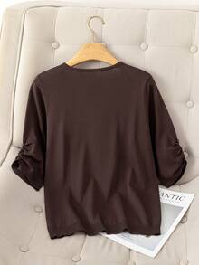 新款纯色深棕色V领休闲短款针织上衣 - 咖啡棕 - 查看 2