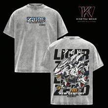 Liger Zero Zoids New Zero-Shirt, Oversized Washed Vintage Anime Tee, Mecha Robot Graphic Shirt, Retro 90s Japanese Anime Streetwear - Xám - Xem 1