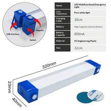 Tubo de lámpara LED recargable, luz de emergencia USB de 5V, iluminación portátil magnética para Camping, mercado nocturno, tira dura para vehículo al aire libre - 1 PZA - Ver 8