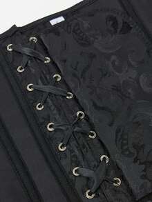 Top Corsé Vintage de Jacquard con Cordones en la Espalda y Cintura de Ballenas, Prenda Exterior de Moda con Cinturilla Moldeadora, Atuendos para Fiesta de Halloween, Cumpleaños, Concierto Country, Festival y Vuelta al Colegio para Mujeres - Negro - Ver 4