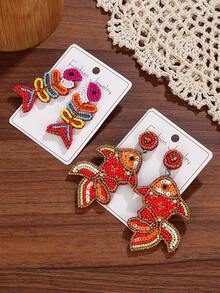 1 Pair Bohemian Style Lucky Fish Pendant Earrings, Colorful Beaded Handmade Dangle Earrings, Versatile Lucky Earrings For Women - Multicolor - View 7