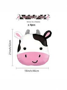4/6pcs 21-Inch Cow Head Balloons - Cute Spotted Cow Design Party Decorations, Durable Farm Theme Balloons For Birthday Party, Summer Gathering, Indoor/Outdoor Use (No Electricity Required), Cow Decor, Indoor/Outdoor Balloons, Fun Design, Holiday Atmosphere Creation, Halloween Decor, Christmas Decor - Cow Head - View 4