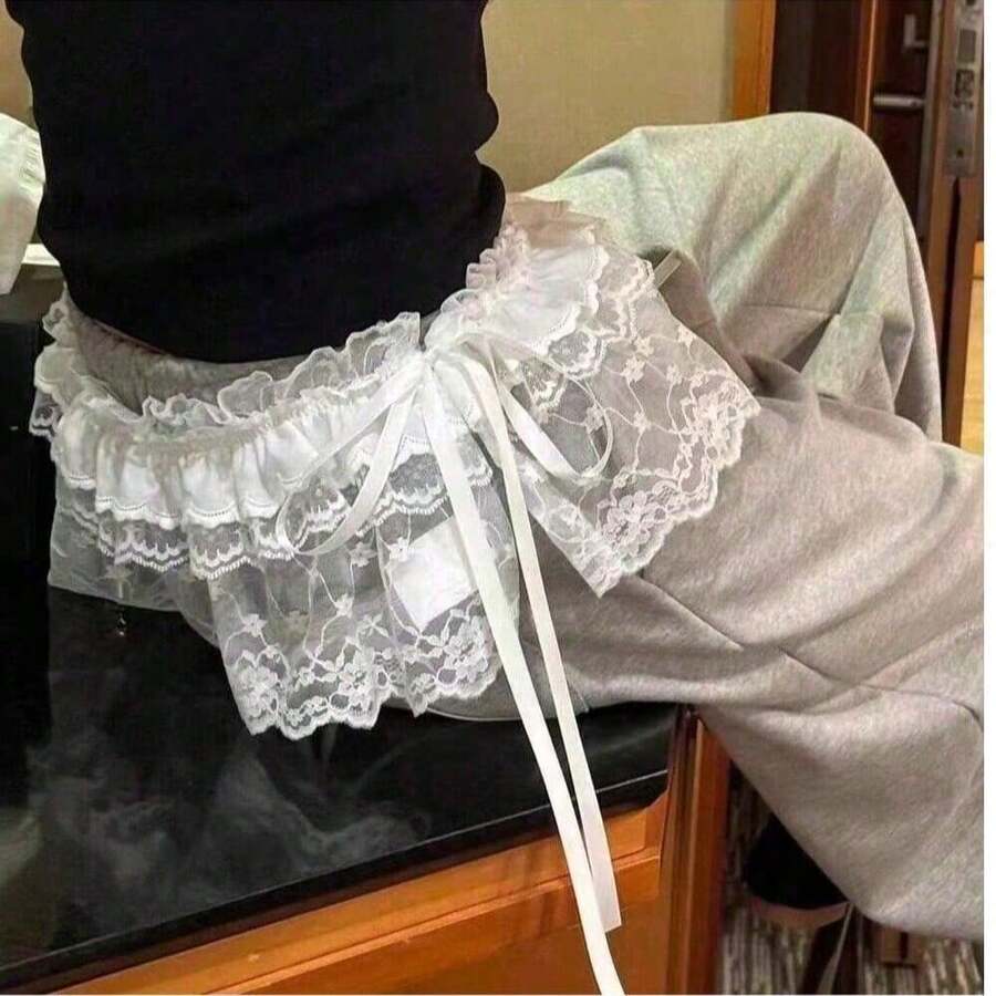 1 Piece Of Fashionable And Versatile Lace, Black Fungus Edge, Short Fart Curtain, Apron Curtain, Half Body Skirt, Hot Girl Skirt, Can Be Paired With Pants, Waist Accessories