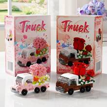 300+ Pcs Building Blocks Toy, Mini Creative Flower Car, Micro Particle Building Blocks Toy Flower Truck, Micro Plastic Truck, Highly Creative, Mini Size Suitable For Shelf Or Tabletop Display. An Excellent Holiday Gift For Brick Enthusiasts. - K530-535 - View 7