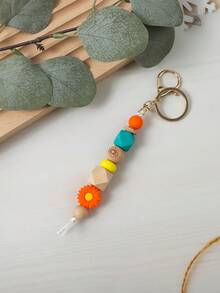 1 pieza Accesorio colgante de mochila con cuentas de madera y silicona con estilo bohemio de margarita, llavero anti-pérdida, regalo para maestros/Día de la Madre, accesorios para el coche, accesorios lindos góticos y Y2K - Multicolor - Ver 10