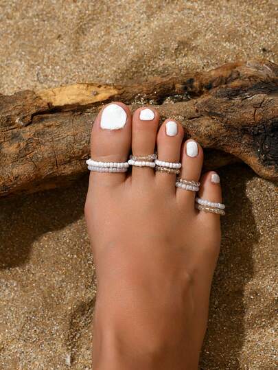 10 piezas de anillos para los dedos de los pies con cuentas de vidrio de estilo bohemio en colores a juego, joyería elástica para los dedos de los pies adecuada para uso diario, fiestas y viajes de mujeres (cuentas surtidas al azar)