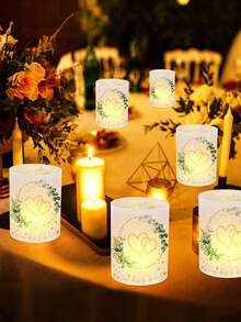 6 pièces/1 pièce Décoration de lanterne de mariage - Porte-bougie romantique avec couronne d'eucalyptus et motif en forme de cœur; Convient pour la fête des mères, le mariage, l'anniversaire, la remise des diplômes, la fête à thème, l'anniversaire de mariage et l'enterrement de vie de jeune fille - Taille unique - Voir 4