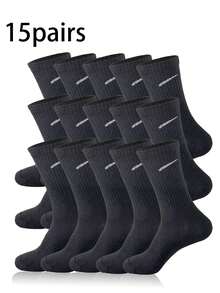 1/6/10/15/20 Pairs Men's White Solid Color Mid-Calf Breathable Versatile Socks - Black - View 8