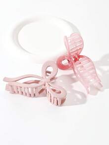 2pcs Large Solid Color Bowknot Hollow Hair Clips, Elegant Sweet Campus Style, Suitable For Party, Ball, Daily Wear Summer Outfits Claw Clips Beach Accessories Vacay - Jelly Powder + Exfoliating Powder - View 6