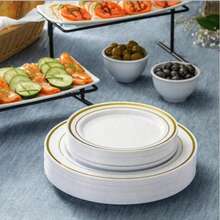 Bộ 50/25/10 đĩa tiệc tái sử dụng viền bạch kim, đường kính 7.5"/10.25", thích hợp cho đám cưới, sinh nhật, tiệc chiêu đãi, Ngày Valentine, Ngày của Mẹ, họp mặt gia đình và phục vụ tiệc. - Nhiều màu - Xem 4
